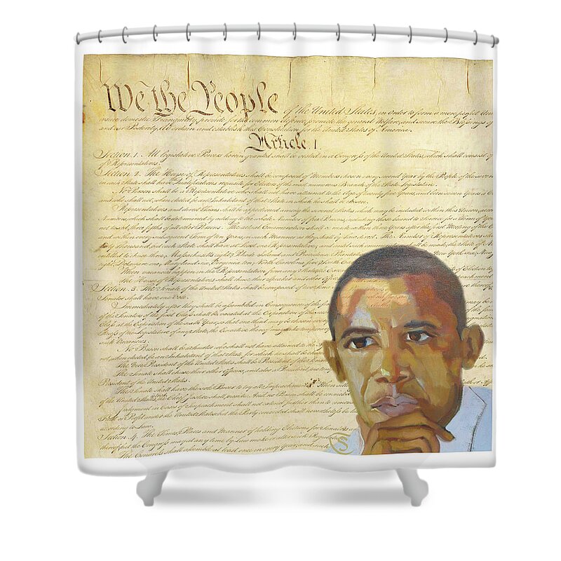 Barack Hussein Obama Shower Curtain featuring the digital art Barack Obama - Constitution by Suzanne Giuriati Cerny
