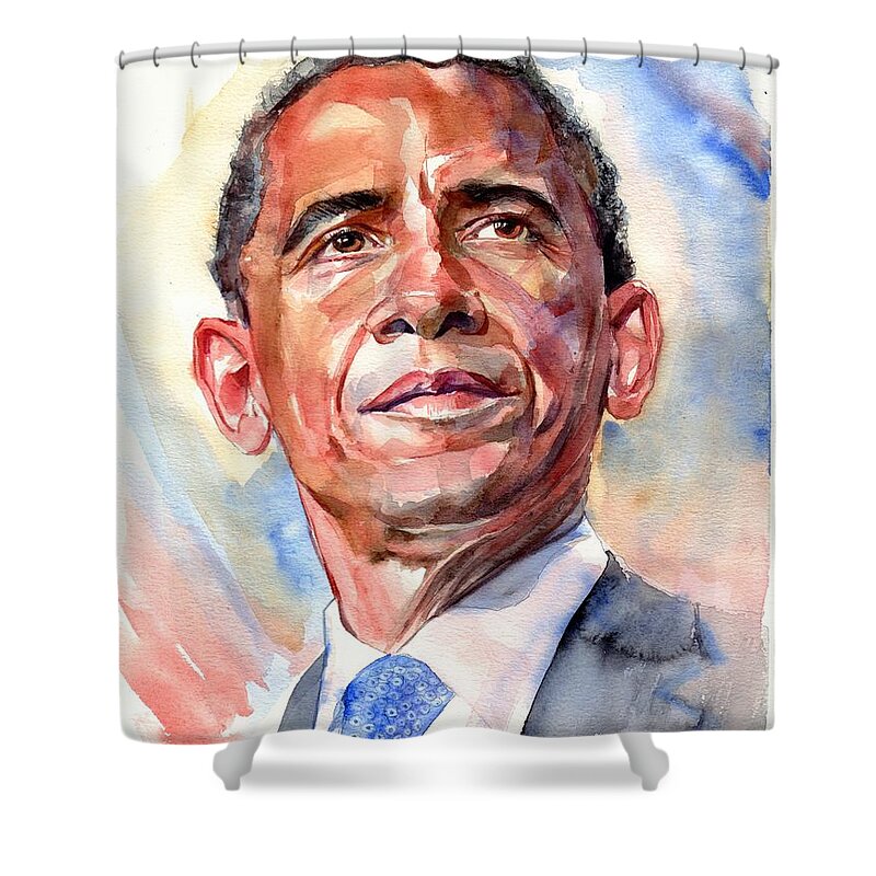 Barack Obama Shower Curtain featuring the painting Barack Obama portrait by Suzann Sines