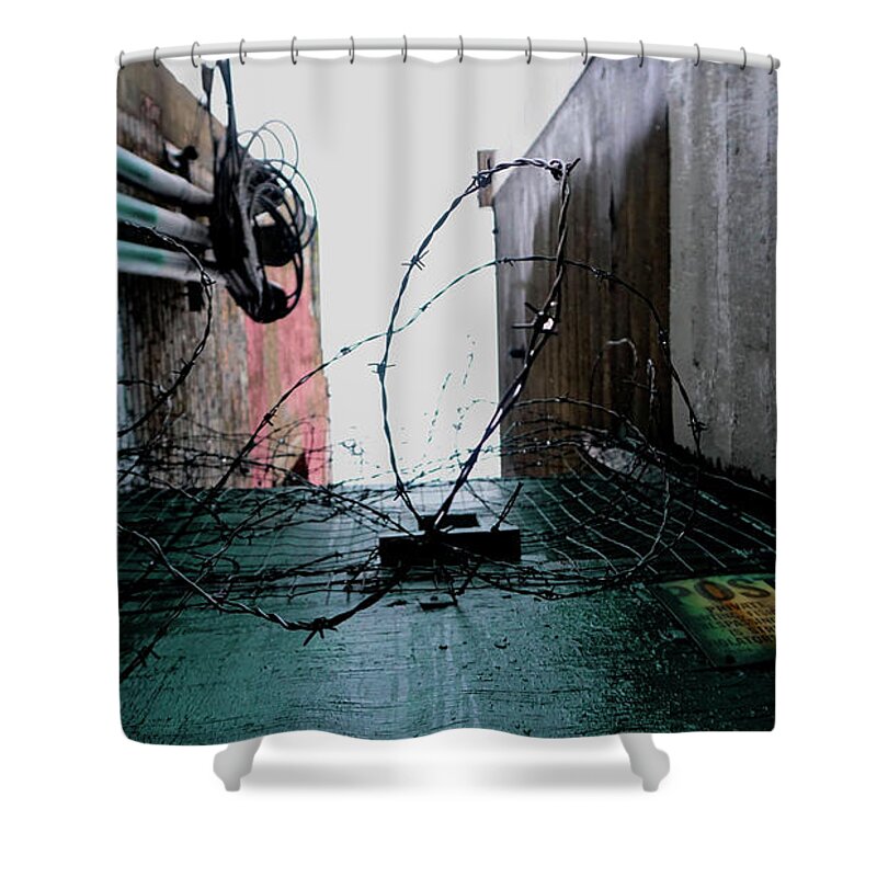 Seattle Shower Curtain featuring the photograph Barbed Wire City Scene by Cathy Anderson