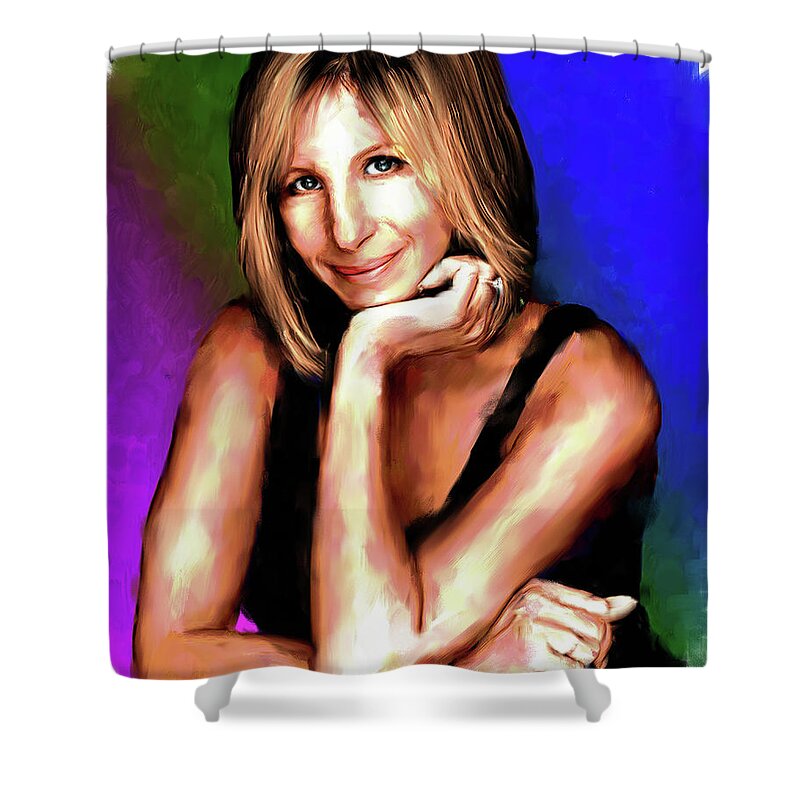 Barbra Shower Curtain featuring the painting Barbra Streisand painting by Stars on Art