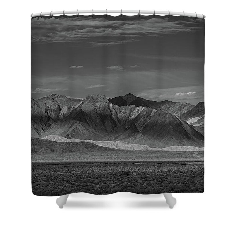 Black And White Shower Curtain featuring the photograph Bare Mountain Range by Jeff Hubbard