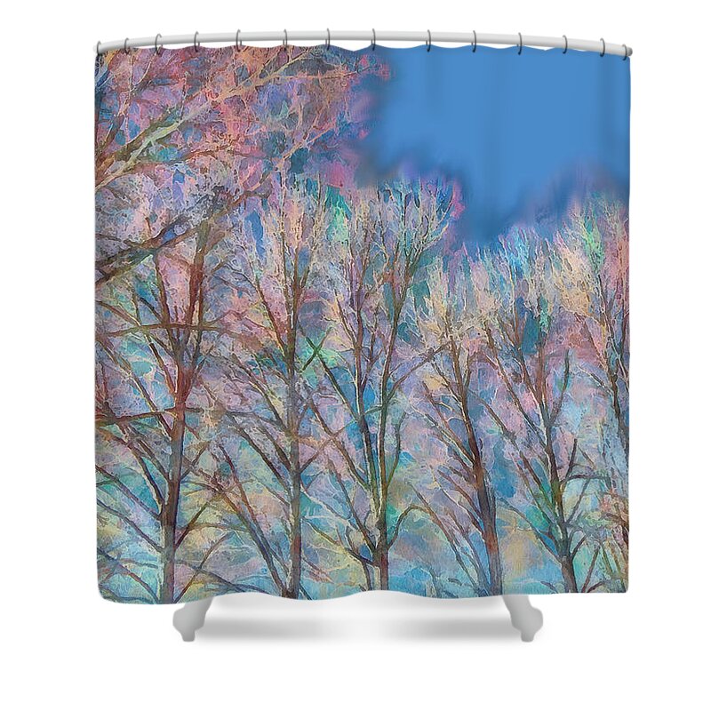 Tree Shower Curtain featuring the digital art BareTrees, Early Spring by Robert Bissett