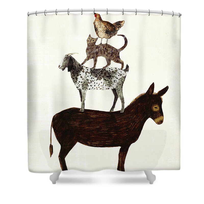 Animals Shower Curtain featuring the painting Barnyard Buds V by Victoria Borges