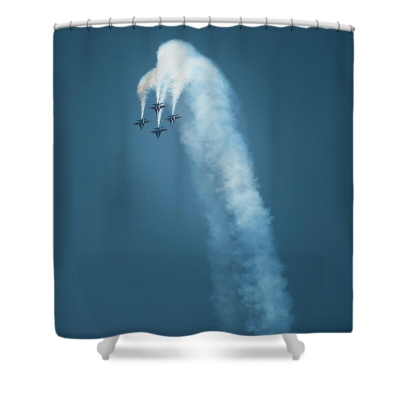 Blue Angels Shower Curtain featuring the photograph Barrel Roll by Mark Duehmig