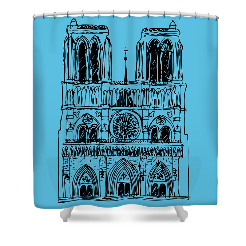 Notre Shower Curtain featuring the drawing Basilica Notre Dame by Michal Boubin