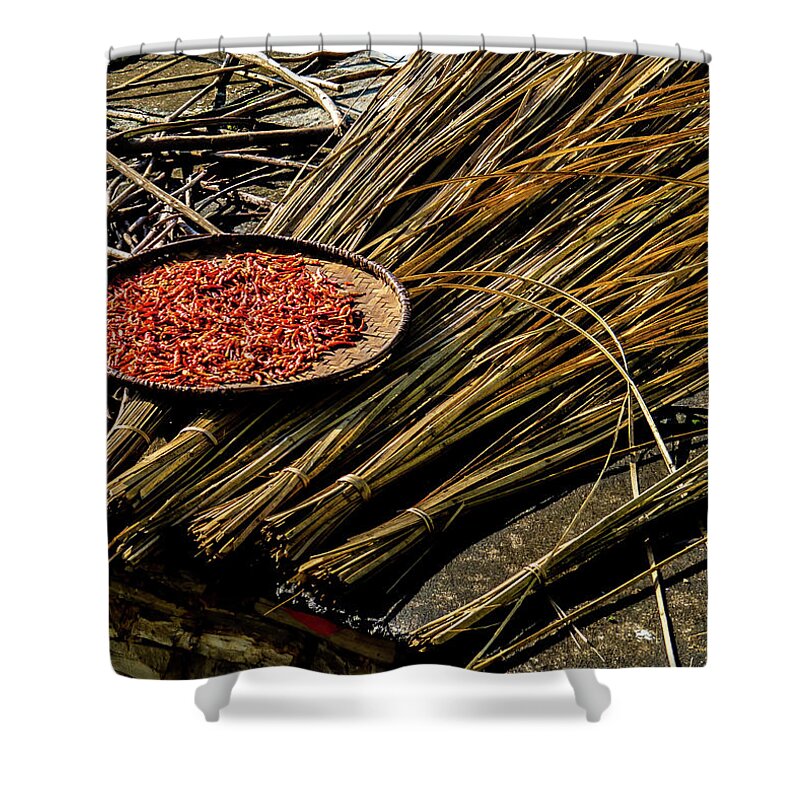 Roof Shower Curtain featuring the photograph Basket of peppers by Leslie Struxness