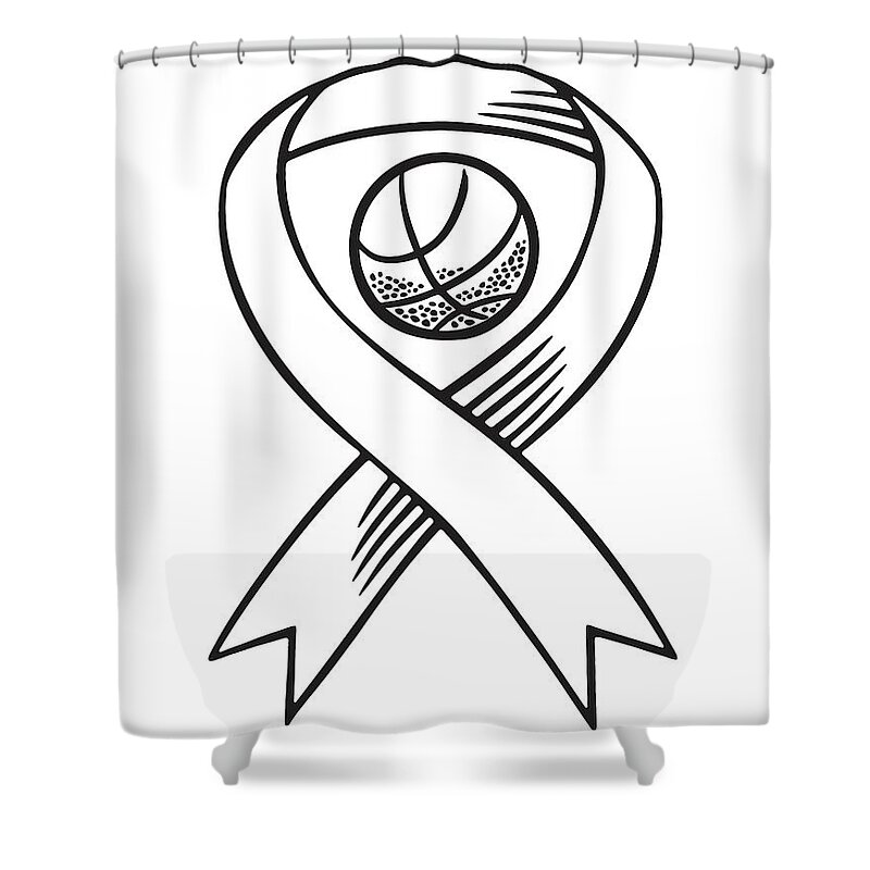 Archive Shower Curtain featuring the drawing Basketball enclosed by ribbon by CSA Images
