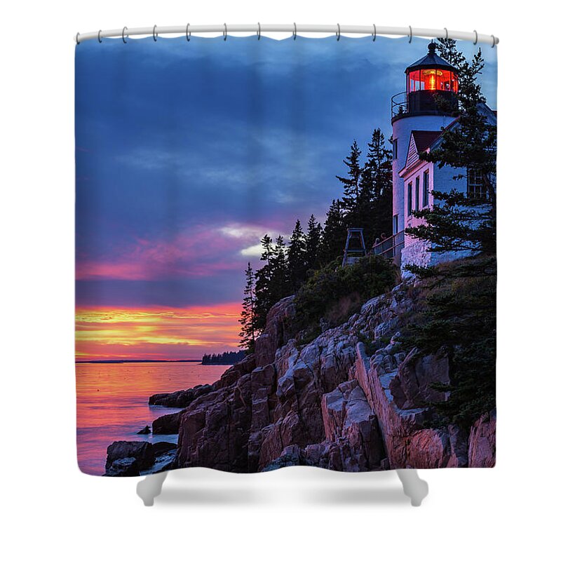 Maine Shower Curtain featuring the photograph Bass Harbor Head Lighthouse at Twilight by Stefan Mazzola