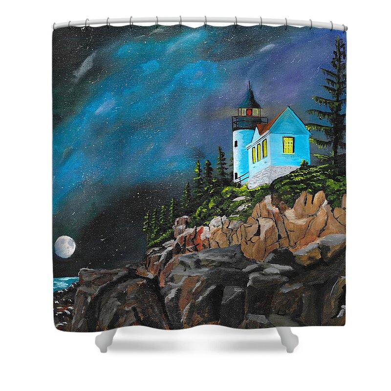 Light House Shower Curtain featuring the painting Bass Harbour by David Bigelow