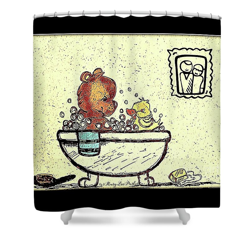 Bathtime Shower Curtain featuring the drawing Bath time by MaryLee Parker