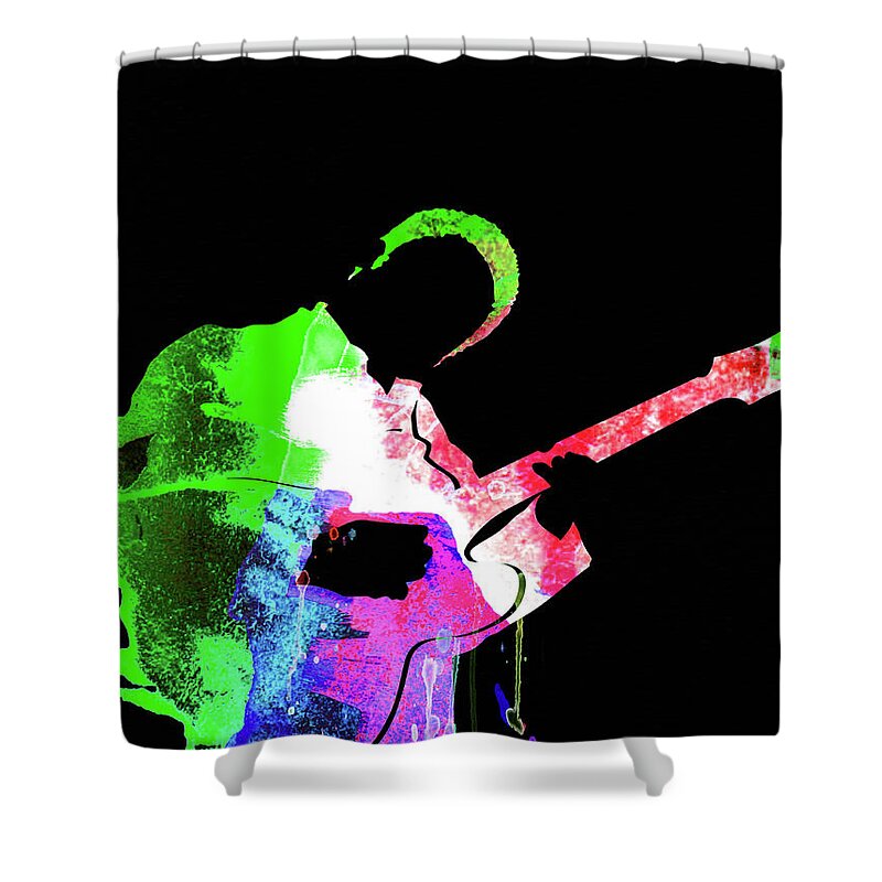 B B King Shower Curtain featuring the mixed media BB King Watercolor II by Naxart Studio