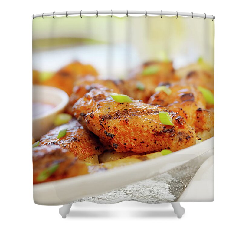 Pub Food Shower Curtain featuring the photograph Bbq Chicken Wings by Lauripatterson