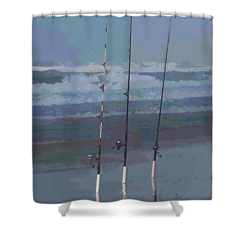 Beach And Fishing Poles Shower Curtain by Cathy Lindsey - Fine Art America