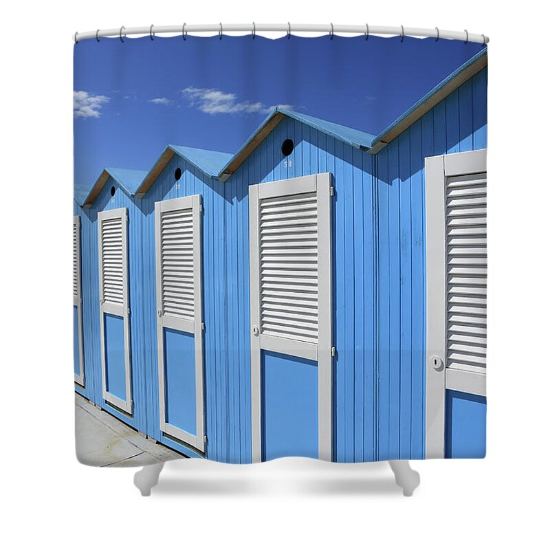 Beach Hut Shower Curtain featuring the photograph Beach Huts by Vincenzo Lombardo