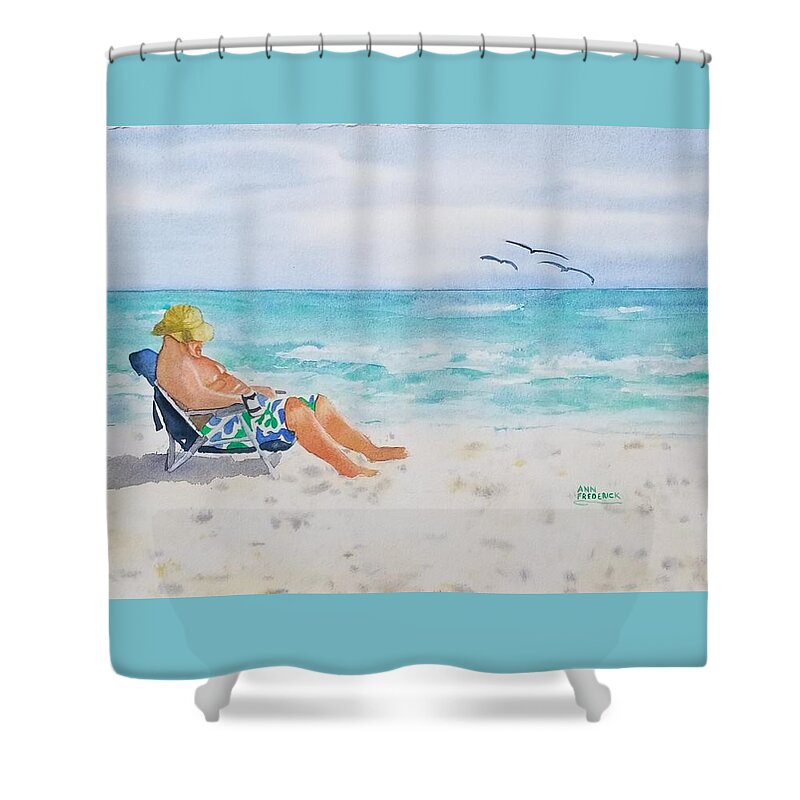 Beach Shower Curtain featuring the painting Beach time by Ann Frederick