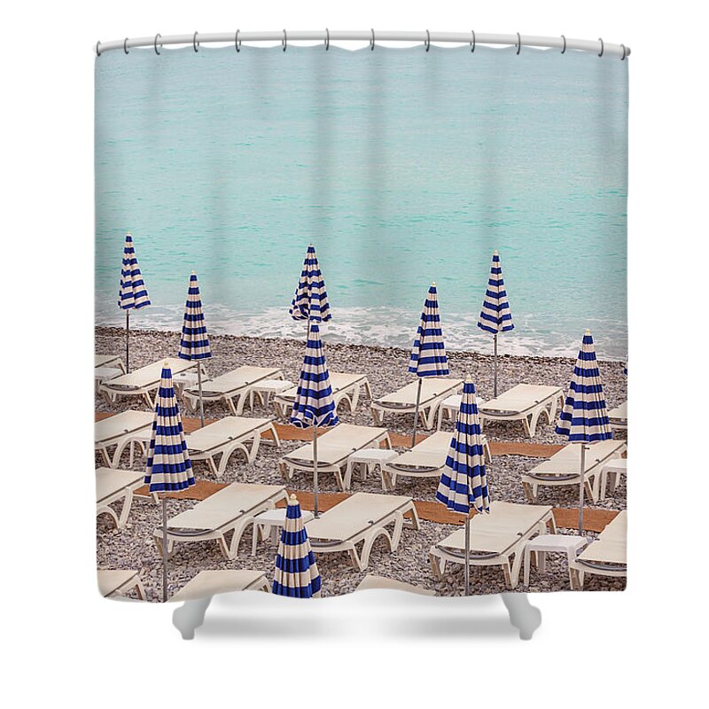 Beach Umbrellas In Nice Shower Curtain featuring the photograph Beach Umbrellas in Nice by Melanie Alexandra Price
