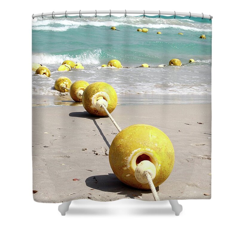 Yellow Shower Curtain featuring the photograph Beach With Yellow by Habib Ayat