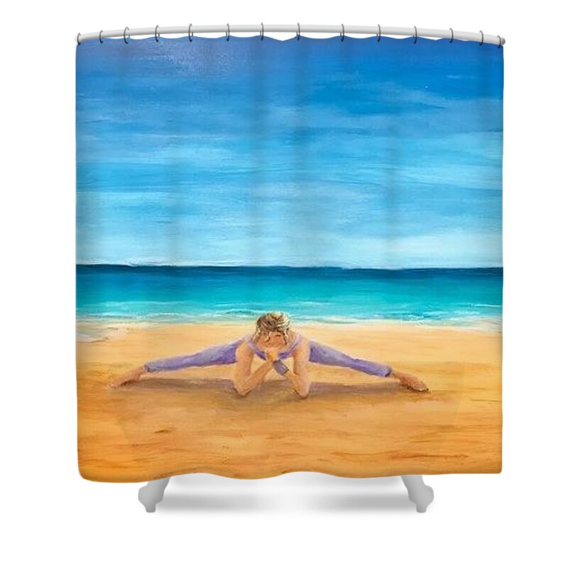 Yoga Shower Curtain featuring the painting Beach Yoga by Deborah Naves