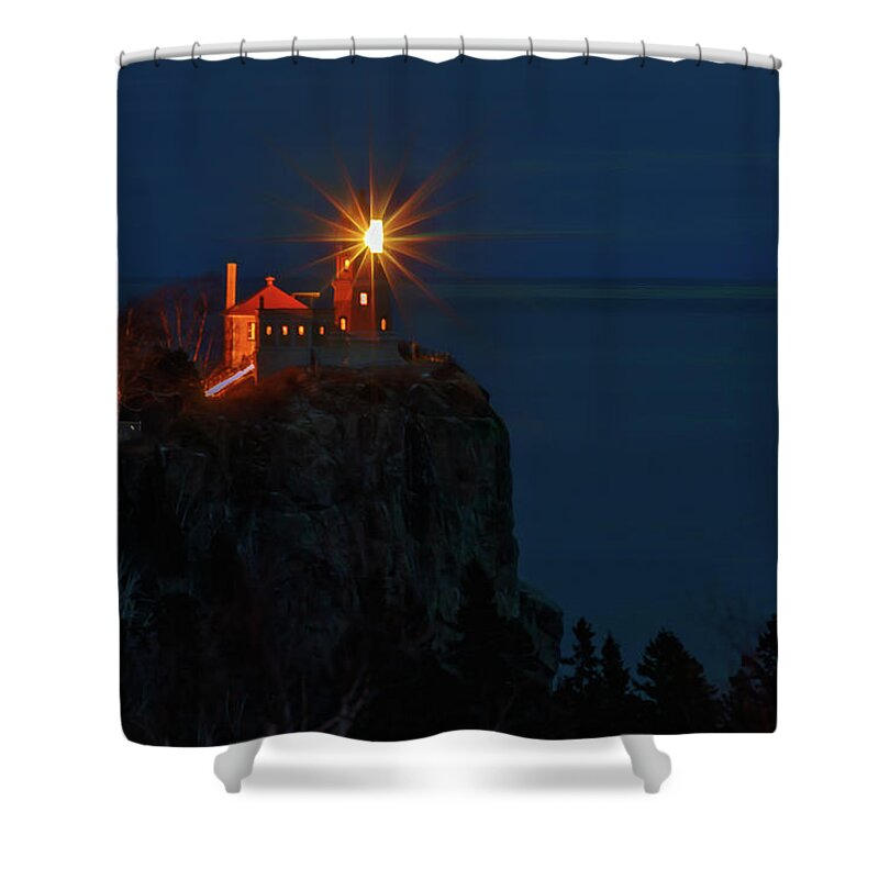 Lighthouse Shower Curtain featuring the photograph Beacon in the Night by Susan Rissi Tregoning