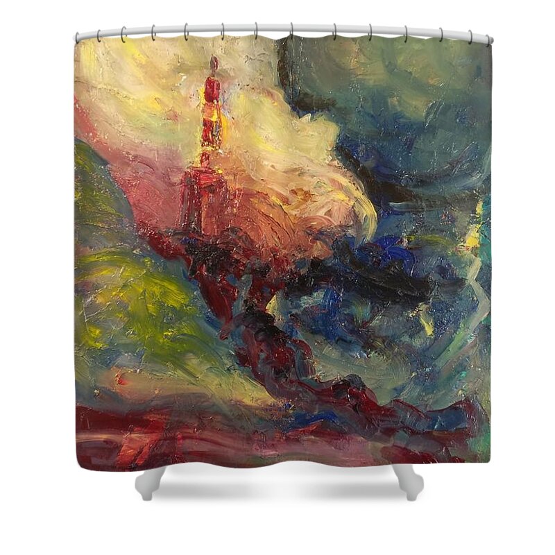 Abstract Shower Curtain featuring the painting Beacon by Nicolas Bouteneff