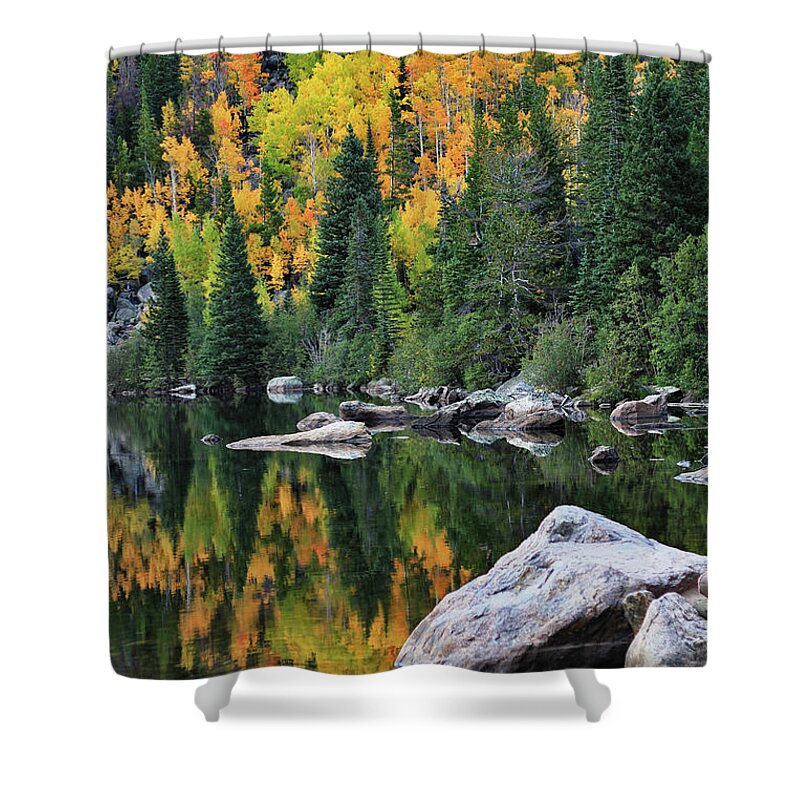 Scenics Shower Curtain featuring the photograph Bear Lake Fall Colors by Priyanka Haldar Photography