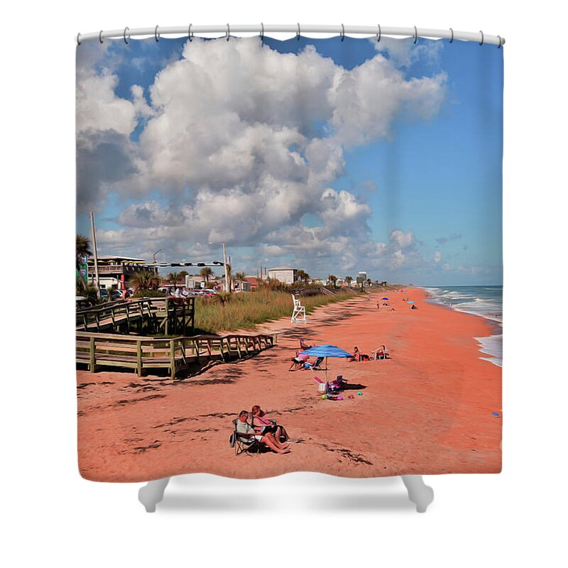 Beach Art Shower Curtain featuring the painting Beautiful beach day at Flagler Beach 11-9-18 by Julianne Felton