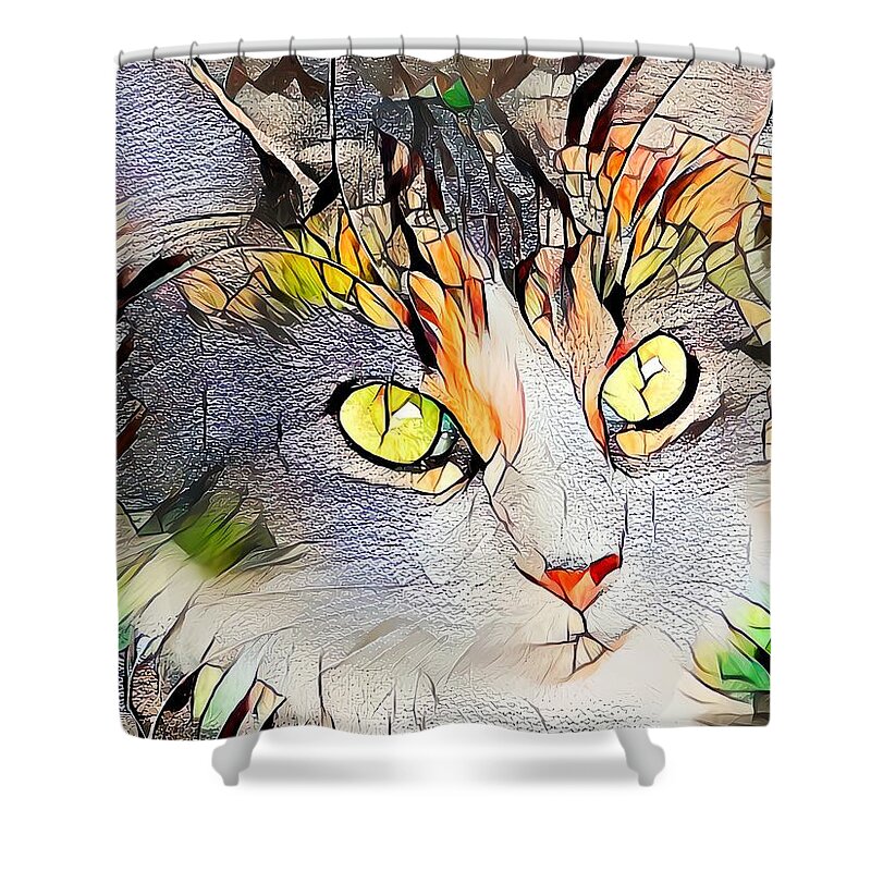 Glass Shower Curtain featuring the digital art Beautiful Orange Stained Glass Kitty by Don Northup