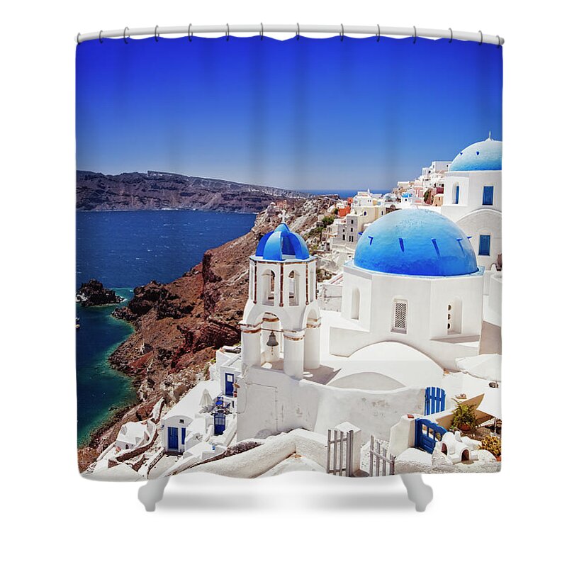 Saint George Church Shower Curtain featuring the photograph Beautiful Travel Destination Oia Ia by Mbbirdy