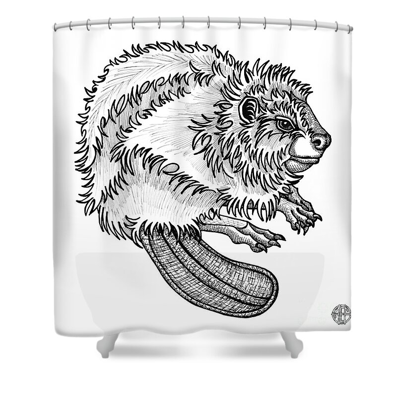 Animal Portrait Shower Curtain featuring the drawing Beaver by Amy E Fraser