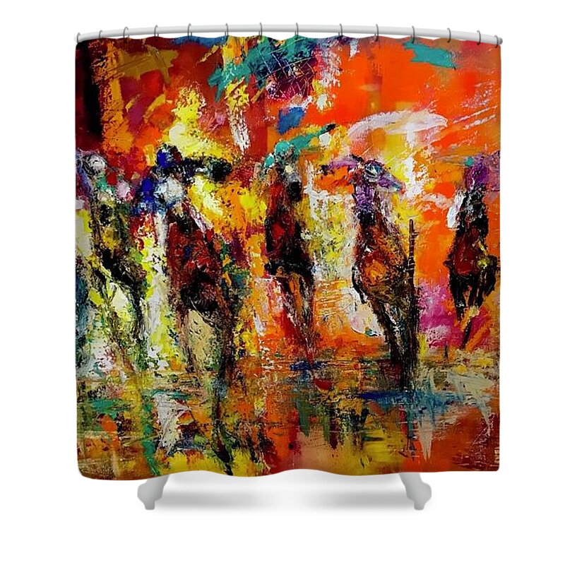Abstract Original Animal Horse Animal Inspirational Surrealism Modern Horse Horses Contemporary Abstract Original Fantasy Race Horses Painting Shower Curtain featuring the painting Because I can by Heather Roddy