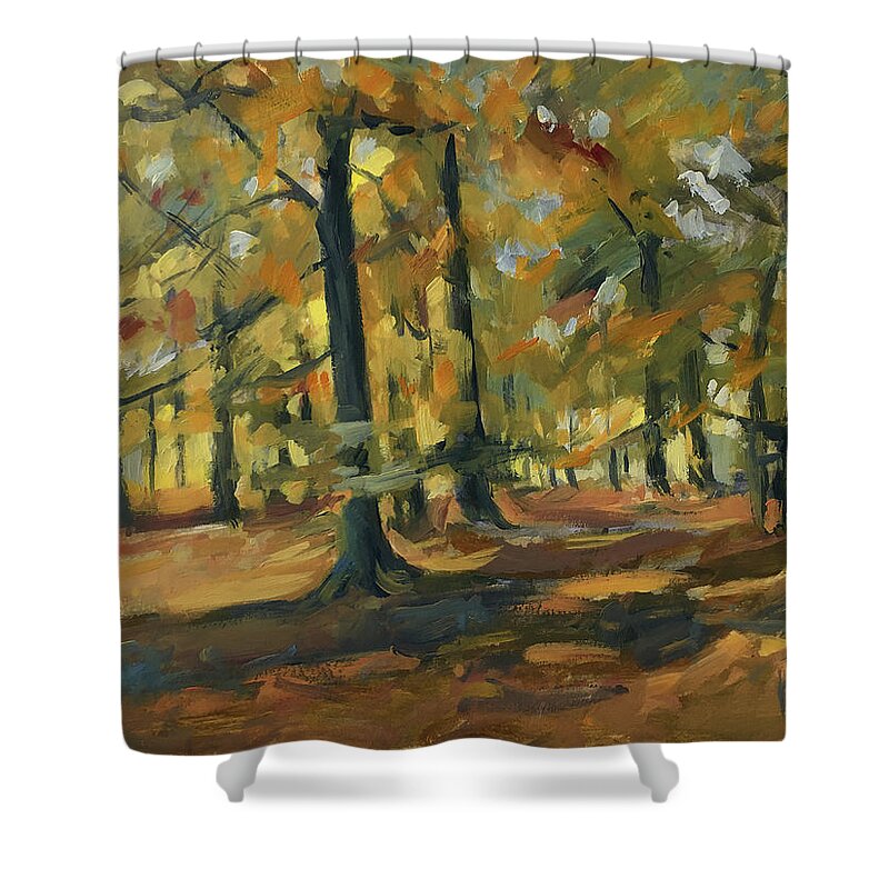 Forest Shower Curtain featuring the painting Beeches in Autumn by Nop Briex