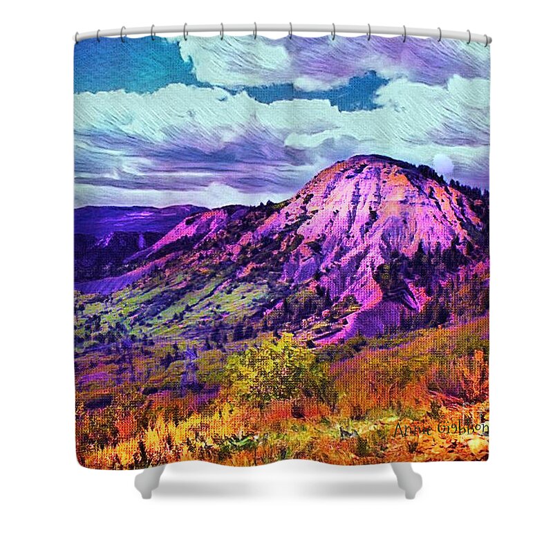 Gypsum Hills Behind The Lone Cone In Montezuma County Colorado Shower Curtain featuring the digital art Behind the Lone Cone by Annie Gibbons