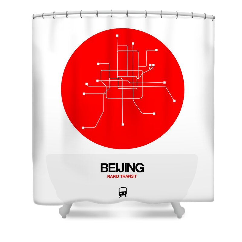 Beijing Shower Curtain featuring the digital art Beijing Red Subway Map by Naxart Studio