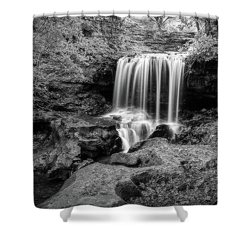 America Shower Curtain featuring the photograph Bella Vista Arkansas Tanyard Falls - Monochrome Edition by Gregory Ballos