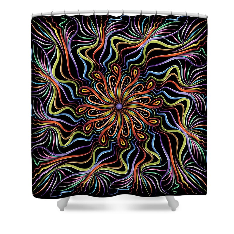 Illuminated Mandalas Shower Curtain featuring the digital art Bells And Whistles by Becky Titus