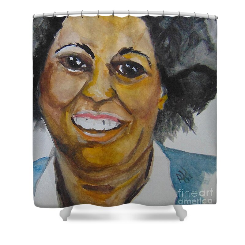 Toni Morrison Shower Curtain featuring the painting Beloved Queen Toni by Saundra Johnson