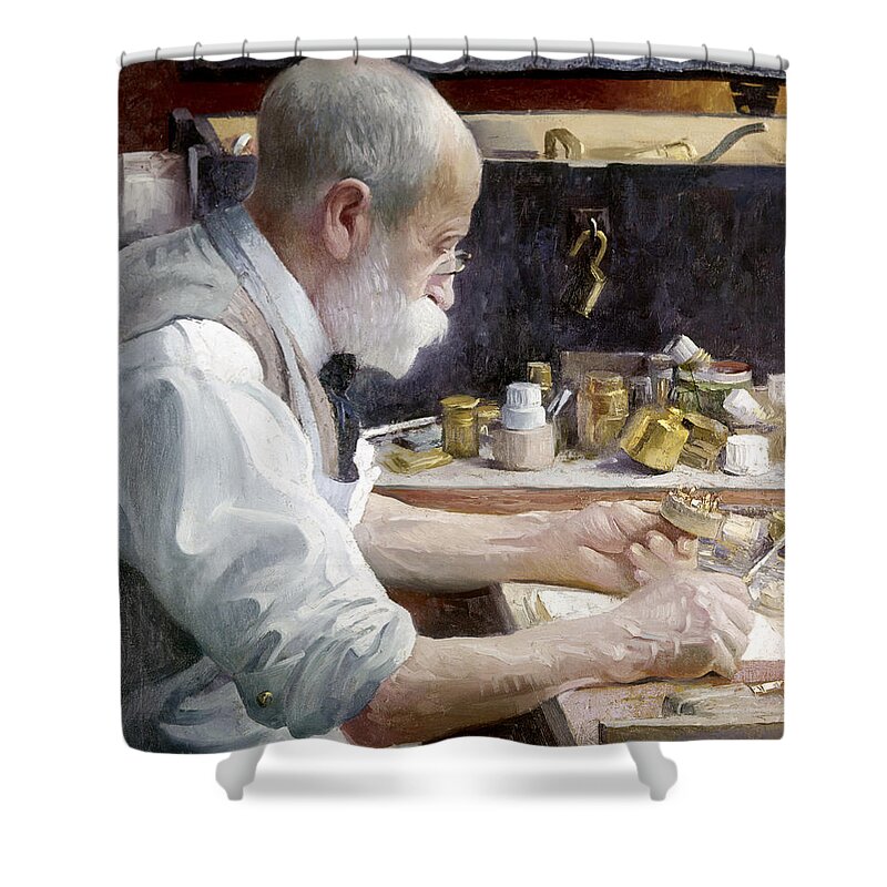 B1019 Shower Curtain featuring the painting The Inventor, 1924 by Gerrit Beneker