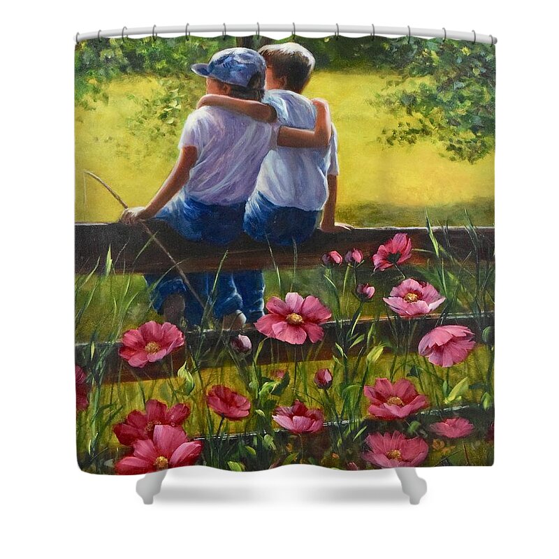 Friends Shower Curtain featuring the painting Best Buddies by Lynne Pittard