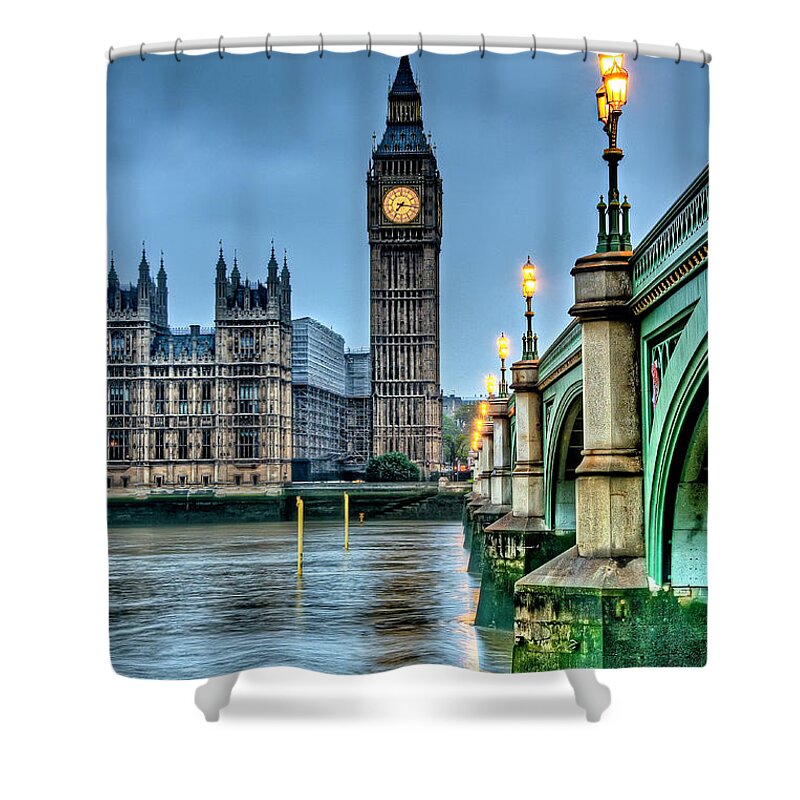 Clock Tower Shower Curtain featuring the photograph Big Ben In London At Dawn by Francisco Diez Photography
