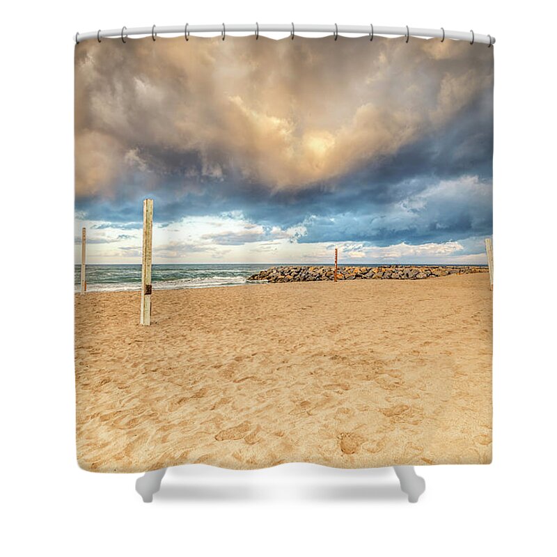 Beach Shower Curtain featuring the photograph Clouds Over The Courts Ponto Beach Carlsbad California by Joseph S Giacalone