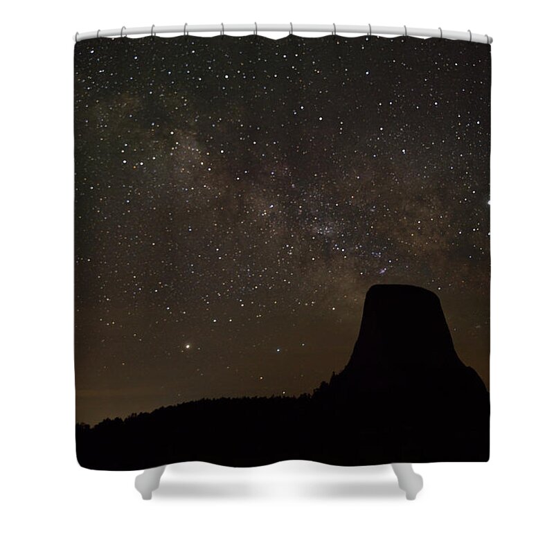 Devils Tower Shower Curtain featuring the photograph Big Devil's Tower and Milkyway by Doolittle Photography and Art