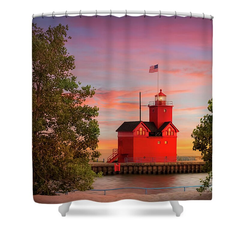Big Red Shower Curtain featuring the photograph Big Red Lighthouse in Holland, Michigan by Liesl Walsh