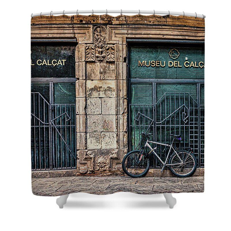 Bike Shower Curtain featuring the photograph Bike Against Museu Del Calcat by Darryl Brooks
