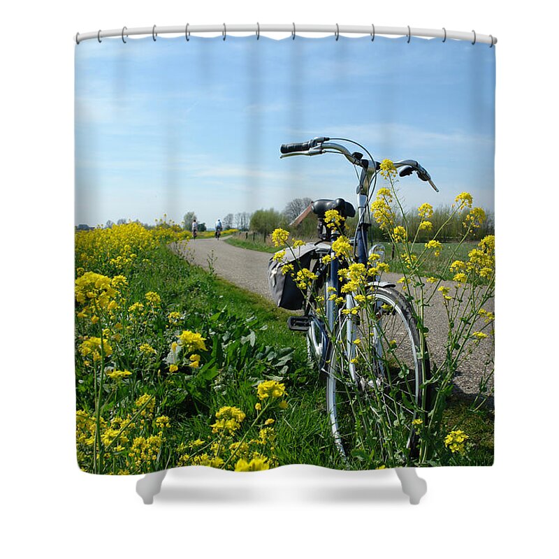 Scenics Shower Curtain featuring the photograph Bike On The Dike by Mgfoto
