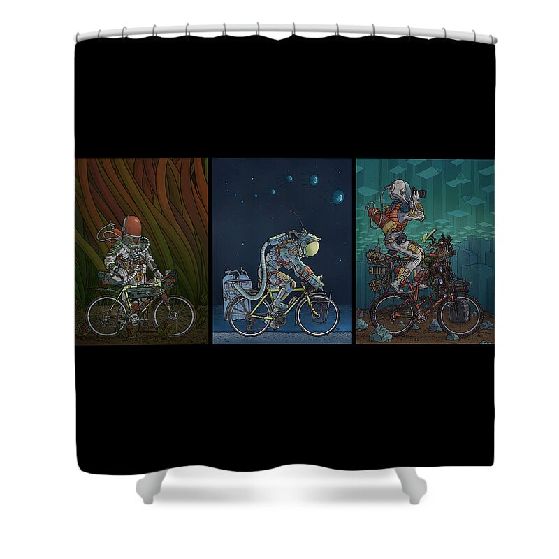 Bikes Shower Curtain featuring the photograph Bikestronaut Triptych by EvanArt - Evan Miller