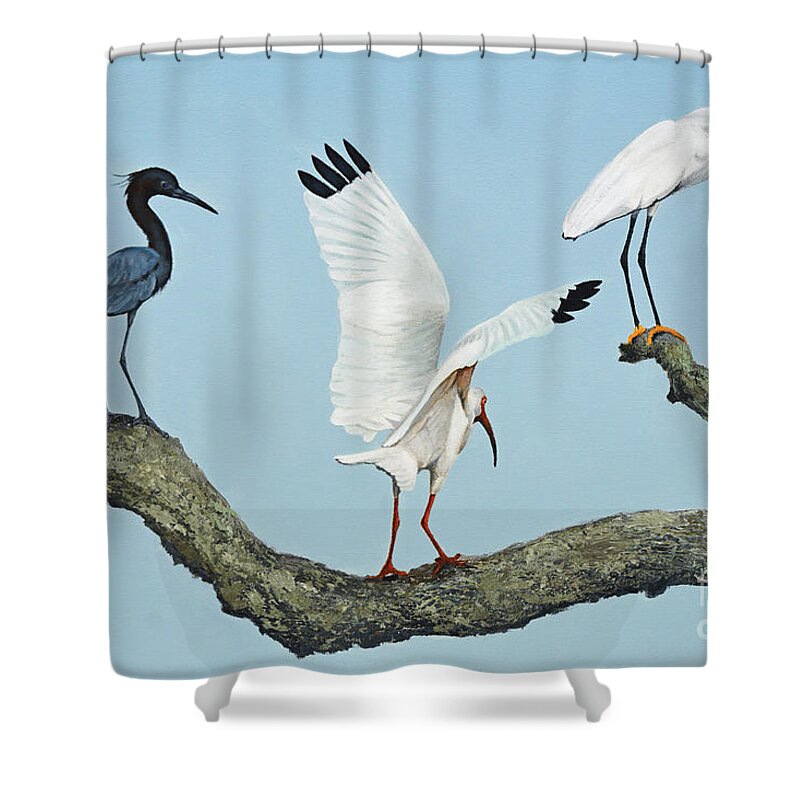 Original Painting Shower Curtain featuring the painting Birds Out on a Limb by Jimmie Bartlett