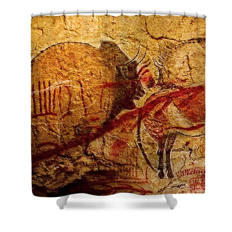 Bison Shower Curtain featuring the digital art Bisons Horses and other animals closer by Weston Westmoreland