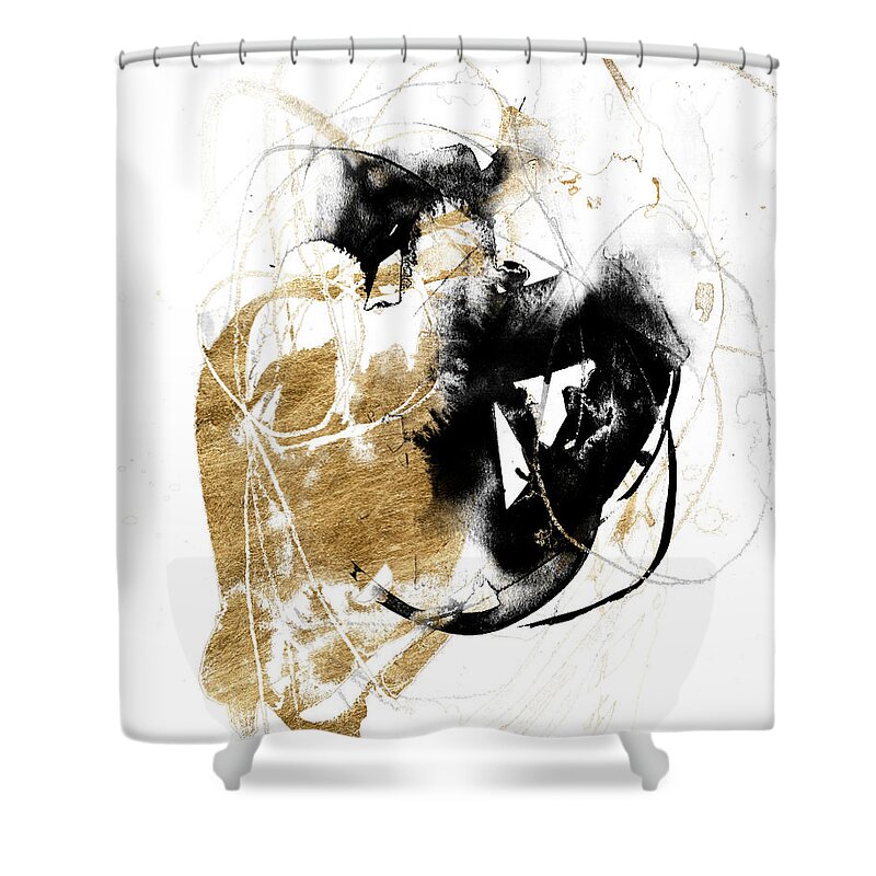 Abstract Shower Curtain featuring the painting Black & Gold Splash IIi by Jennifer Goldberger
