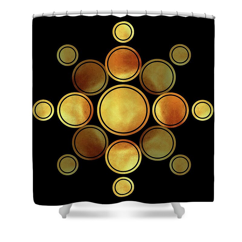 Modern Abstract Shower Curtain featuring the mixed media Black and Gold Abstract - Modern Geometric Abstract - Pattern Design - Art Deco Abstract 2 by Studio Grafiikka