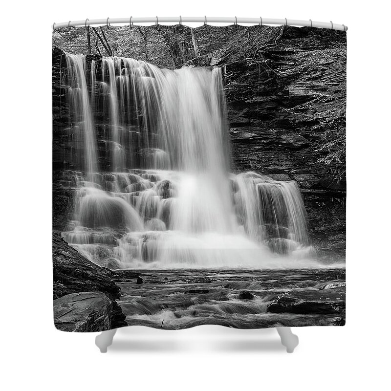 Nature Shower Curtain featuring the photograph Black and White Photo of Sheldon Reynolds Waterfalls by Louis Dallara